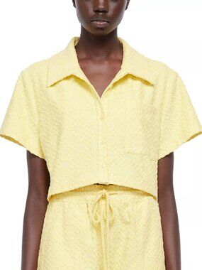 275$ Simkhai Ireland Camp Point Collar Cropped Shirt Short-Sleeve Size L Yellow